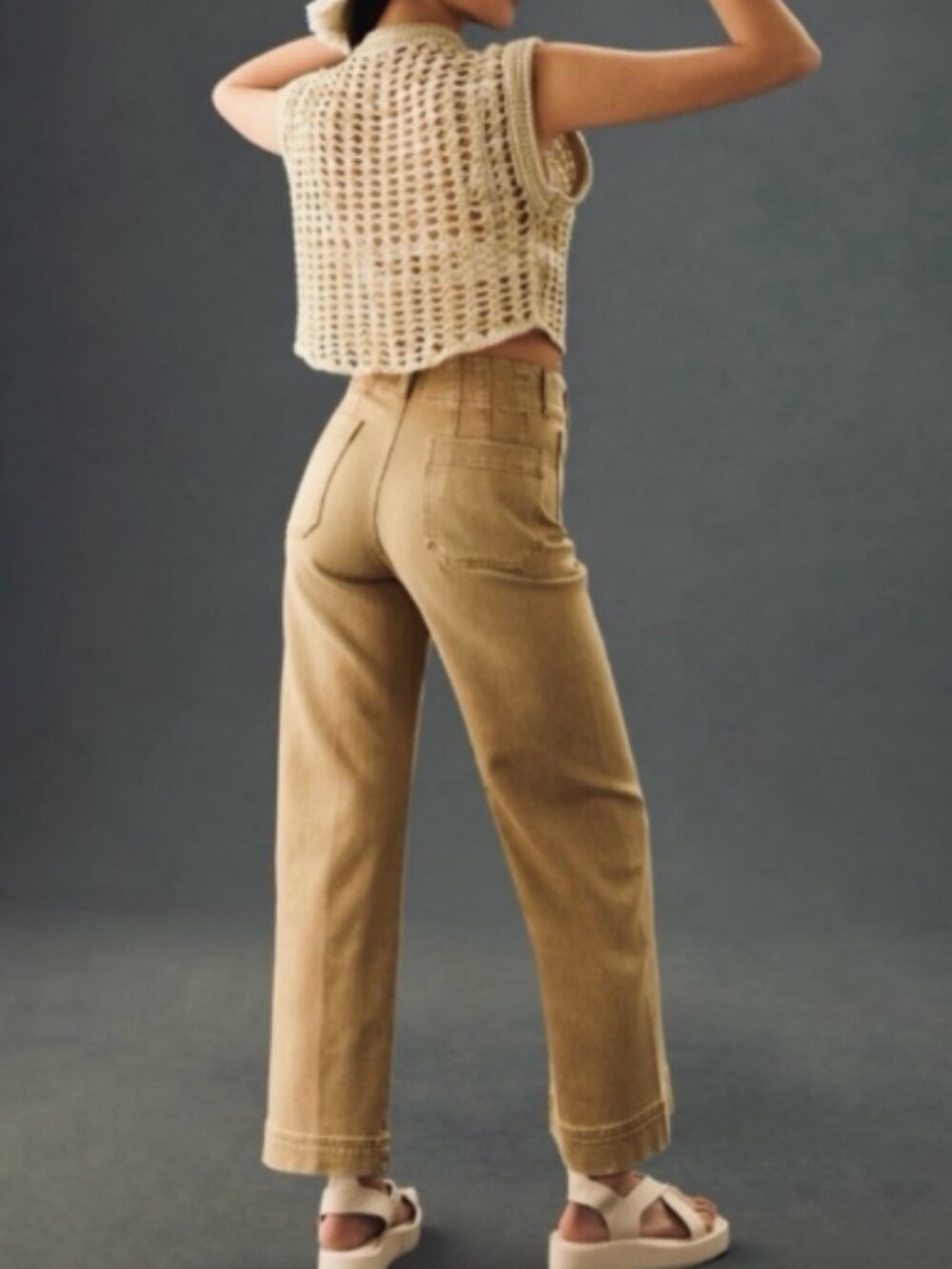 Maeve By Anthropologie Tan Colette Cropped Wide-Leg Relaxed-fit High-Rise Pants - Picture 2 of 12
